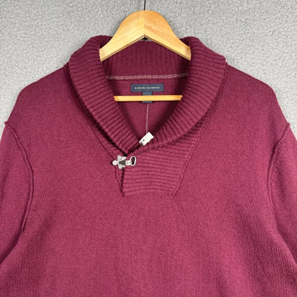 Banana Republic Sweater Mens Size Large Burgundy Cable Knit Shawl Neck Regular